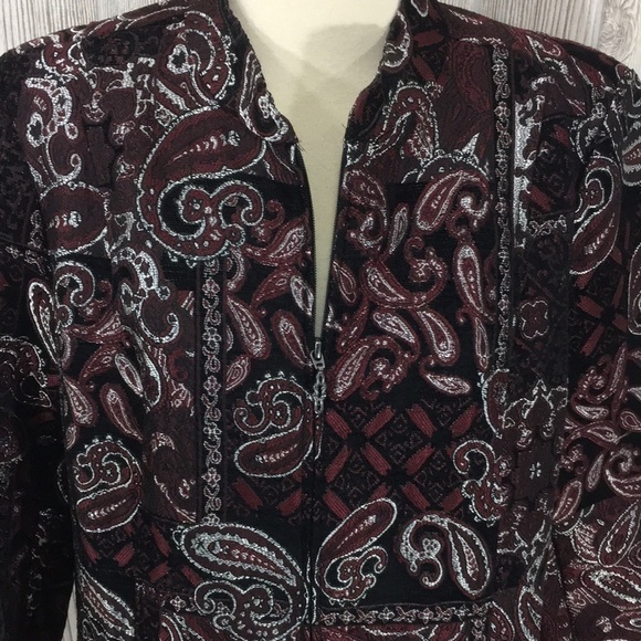 Christopher Banks Burgundy Metallic Paisley Blazer XL - Picture 2 of 9
